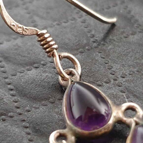 Gorgeous Vintage Victorian 8ct Natural Amethyst Cabochon Chandelier Earrings - Picture 11 of 11